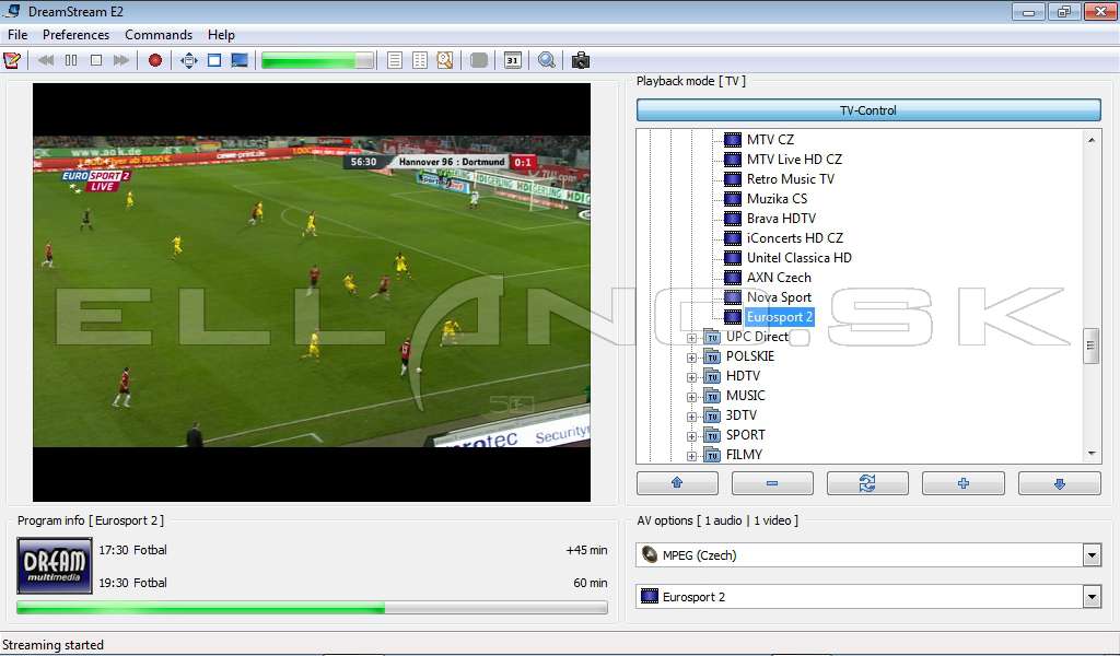 Ovládanie staníc a prehrávania v DreamStream E2